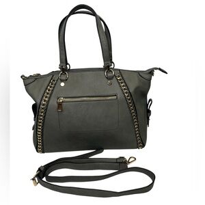 Gray Faux Leather Handbag Purse Multi-Compartment Tote Satchel Pre-owned